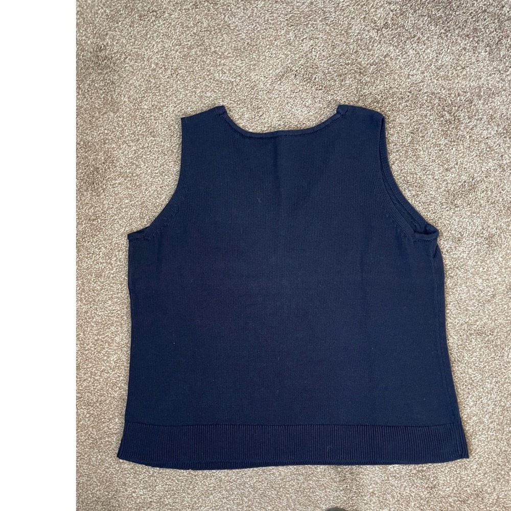 Talbots Womens 2X Navy Blue Star Print Cotton V-Neck Sweater Vest Sleeveless - Picture 2 of 8